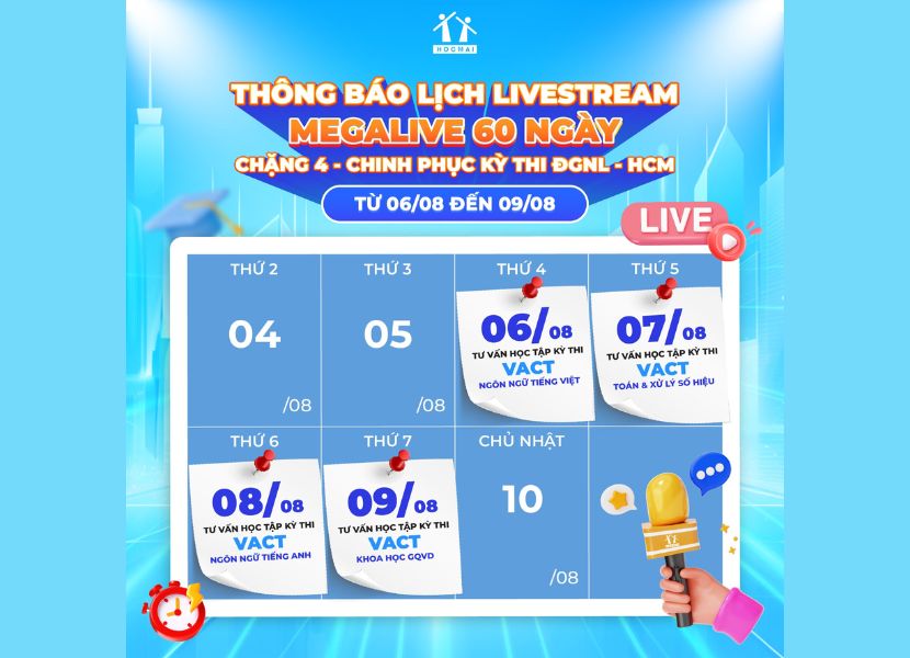 Lịch livestream Megalive của HOCMAI thường xuyên được cập nhật trên fanpage chính thức
