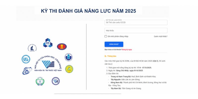 Hình 1. Hình ảnh Trang thông tin điện tử của Kỳ thi ĐGNL TPHCM 2025