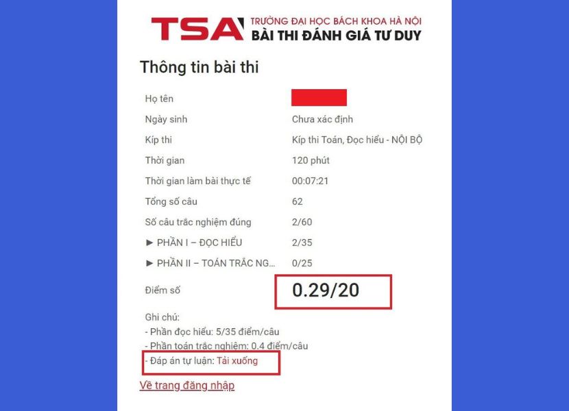 Có thể xem được ngay kết quả điểm số phần thi trắc nghiệm sau khi nhấn “nộp bài thi”