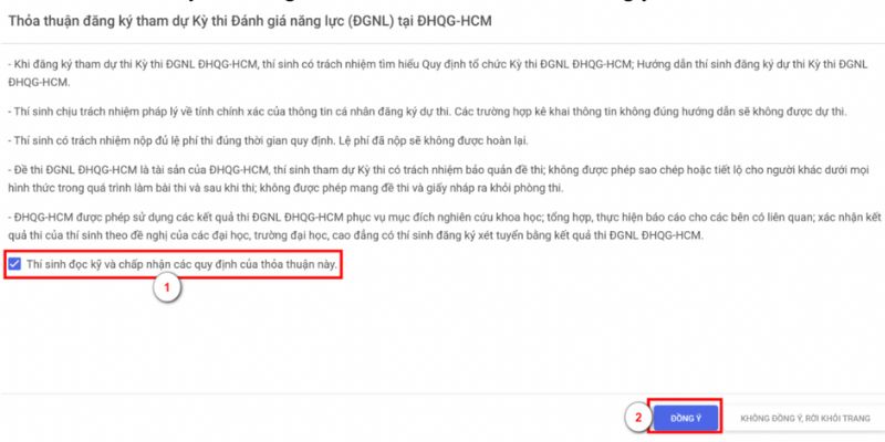 Thỏa thuận đăng ký tham dự kỳ thi