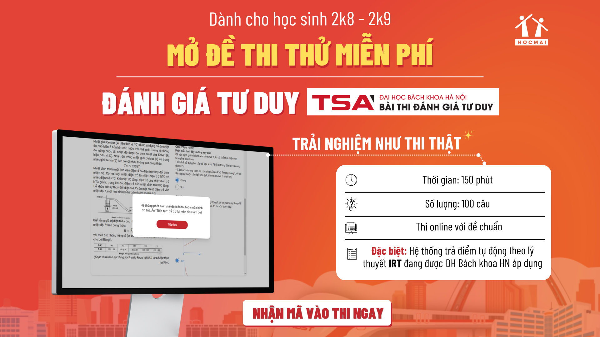 Thi thử TSA online miễn phí cùng HOCMAI - Đo lường tiến bộ sau mỗi giai đoạn ôn tập