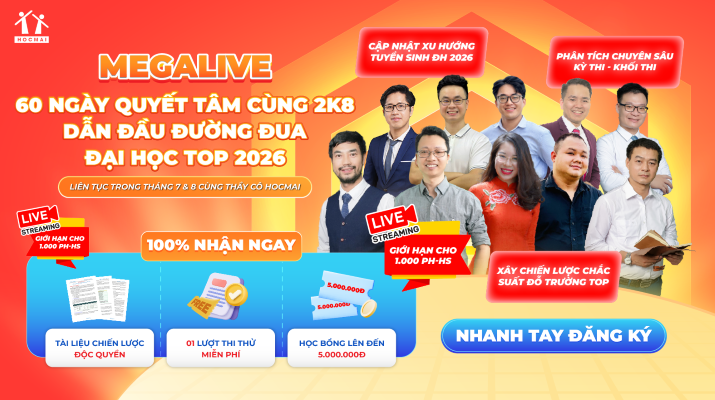 MEGALIVE 60 NGÀY QUYẾT TÂM dành cho 2K8, 2K9 chinh phục Đại học TOP 2026