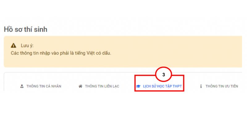 Hình 8. Đăng ký thông tin lịch sử học tập THPT
