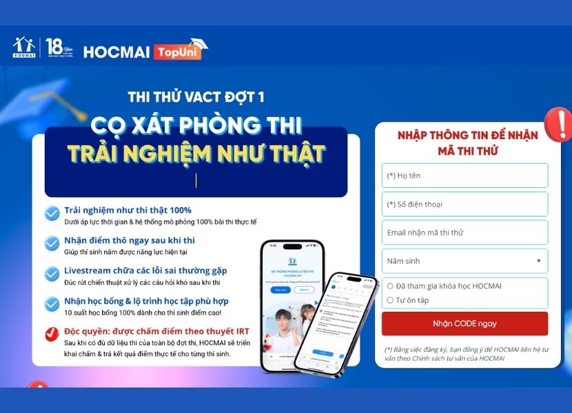 HOCMAI cũng thường xuyên tổ chức các kỳ thi thử V-ACT miễn phí